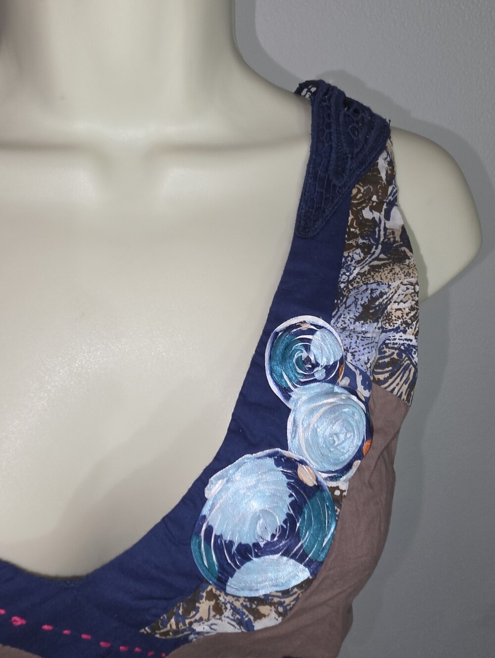 Toi Et Moi Dress Floral Embroidered Sleeveless Boho Patchwork Blue Size S - Picture 5 of 13